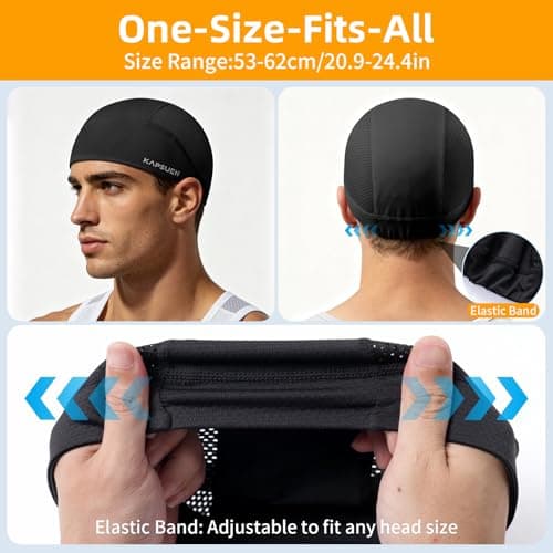 Sweat Band Hat-Mens Black Skull Cap, Motorcycle Helmet Liner for Football - Thumbnail 5