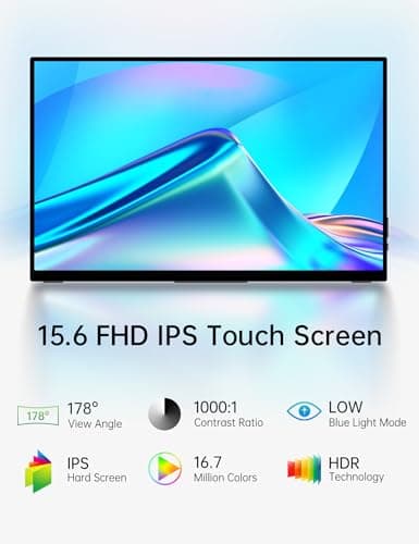 CAPERAVE 15.6'' Portable Monitor Touchscreen, FHD IPS Touch Screen with Tempered Glass, Travel Monitor with Kickstand & Speaker, HDMI USB C External Monitors for Mac Laptop Phone Computer - Thumbnail 2