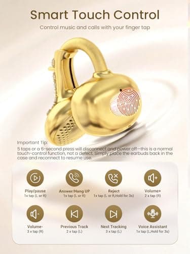 JewelPods C3 Wireless Bluetooth Earbuds, Jeweled Open-Ear Headphones, Gold - Thumbnail 6