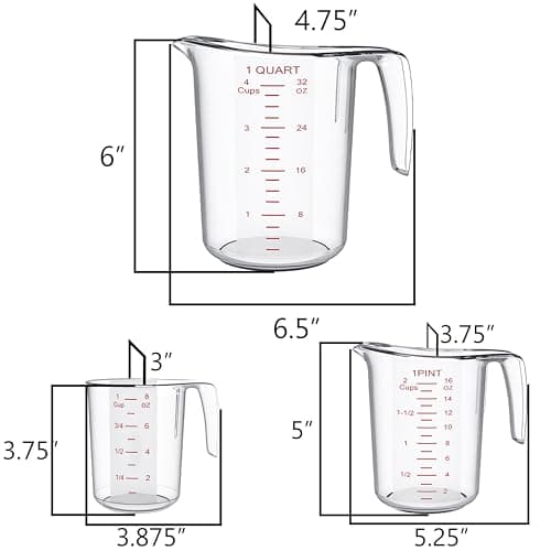 DaYammi Measuring Cups 3-Piece, Unbreakable Food-Grade Plastic Measuring Cup for Dishwasher, 1/2/4-Cup Nesting Liquid Measuring Cups for Prepping, Baking, Cooking, Readable Markings, Clear - Thumbnail 4