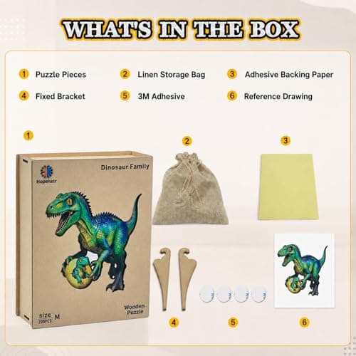 Wooden Puzzle for Adults, Dinosaur Jigsaw Puzzle for Adults, 200 Piece Unique Animal Shaped Wooden Puzzles, Challenging Raptor Dino Puzzles, Creative Gift for Friends Family Game Wall Decor 11*10.8in - Thumbnail 6