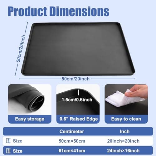 LTHCCOU Air Conditioner Drip Pan Waterproof Thick Portable AC Silicone Mat with Raised Edges 20''X20''X0.6 Non-Slip Under Humidifier Mini Fridge Mat for Floor Carpet Protect, Black - Thumbnail 4