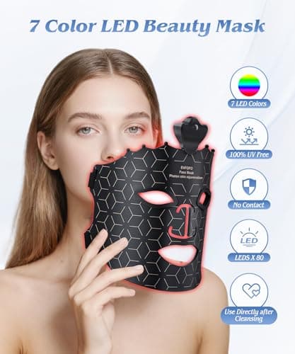 EVFOFO Red Light Therapy for Face, Light Therapy Mask for Firming, Wrinkles & Acne, Wireless Red & 850nm Infrared Light Silicone Mask, 7-Color LED Face Mask Portable for Use at Home & Travel, Black - Thumbnail 2