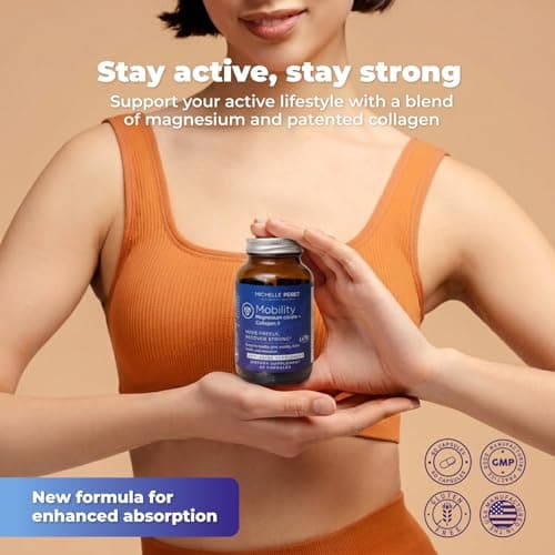 Michelle Peiret Mobility - Magnesium + Collagen Supplement with Hyaluronic Acid & Vitamin C | Supports Bones, Joints & Muscles | Gluten-Free & Non-GMO | 60 Capsules for Men & Women - Thumbnail 2