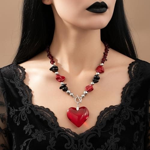 Jekvill Heart Shape gothic necklace，Irregular garnet necklace，Goth Jewelry Gifts，halloween accessories for woman - Thumbnail 2
