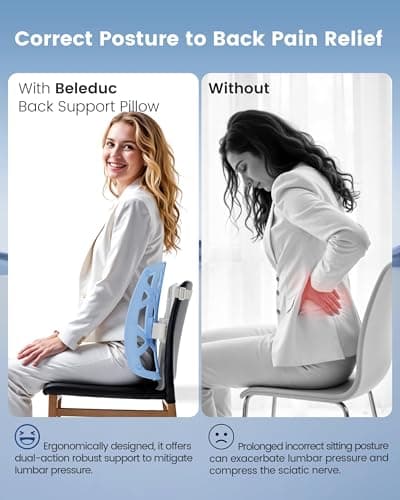 Beleduc Lumbar Support Pillow for Office Chair- Ergonomic Back Support Pillow with Adjustable Height, Improves Posture, Back Cushion with Straps for Home, Office, Car - Thumbnail 3