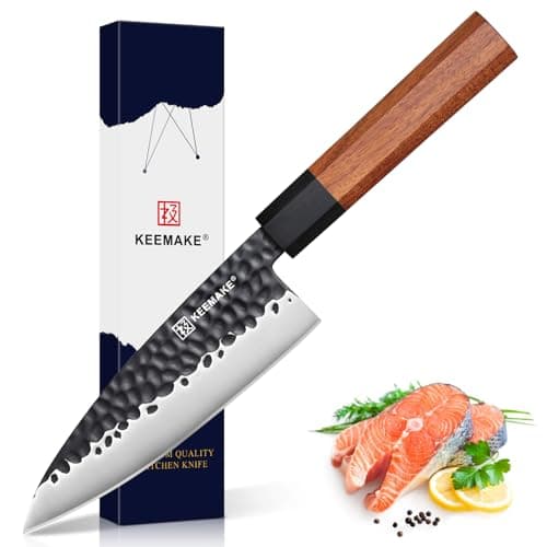 KEEMAKE Deba Knife 6 inch, Double Bevel Japanese 440C Stainless Steel Fish/Fillet Knife with G10 Bolster Octagonal Wood Handle - Image 1