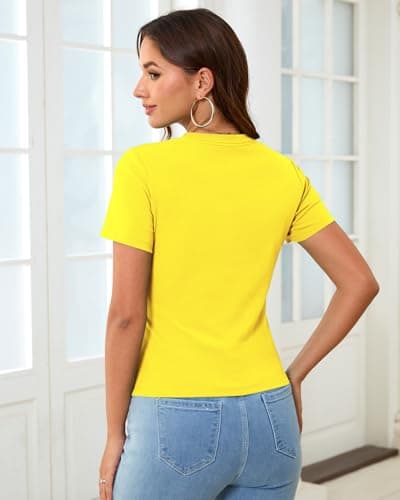 Abardsion Cotton Basic Tees for Women Spring Outfits Tops 2026 Short Sleeve Crewneck Slim Fit T Shirts (Butter Yellow, L) - Thumbnail 4