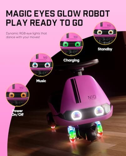 FanttikRide N10 Classic Electric Wiggle Car with Pedal, Type-C Rechargeable Battery, One-Click Detachable Mop, GlideWiz, Anti-Rollover, Flashing Wheels, Bluetooth, Ages 3+, 150 Lbs, Pink - Thumbnail 4