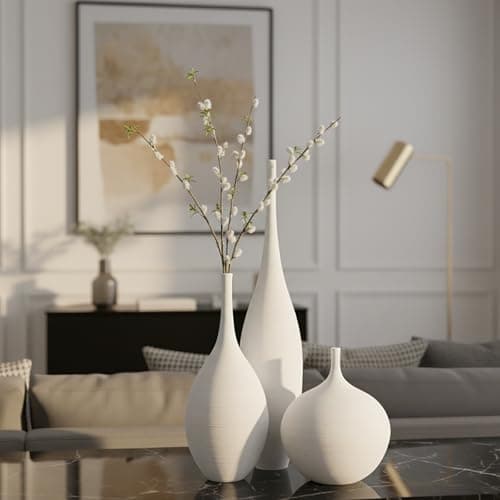 DecoVlog White Ceramic Vase Set of 3, Modern Boho Vases for Centerpiece Decor, Matte Minimalist Decorative White Vases Home Decor, for Living Room, Bookshelf, and Entryway Table Decor - Thumbnail 3