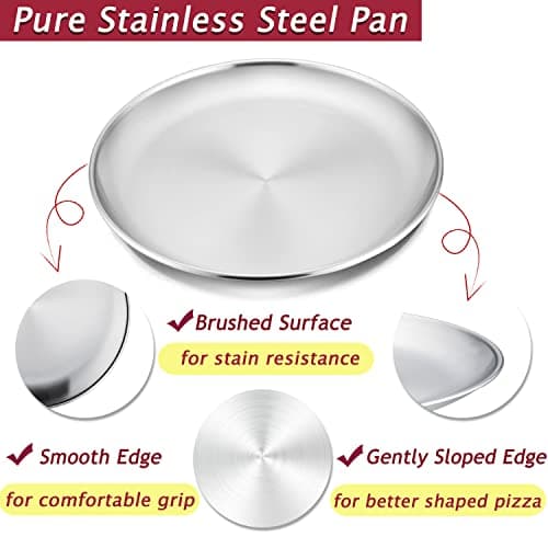 Herogo 13.5 Inch Stainless Steel Round Pizza Pan Plates Set of 4, Large Healthy Pizza Tray Platter for Oven Baking Serving, Dishwasher Safe - Thumbnail 3