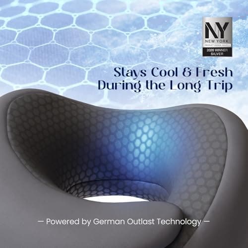 Dream Valley® Neck Travel Pillow, Memory Foam Travel Pillow for Airplane, Portable Roll-Up Neck Pillow with Cooling Inner Fabric, 360° Ergonomic Support, Asymmetrical Design, Travel Bag Included - Thumbnail 2