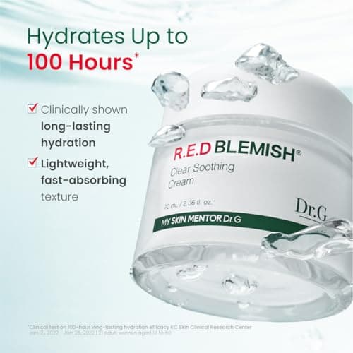 Dr. G R.E.D. Blemish Clear Soothing Cream - Calming Korean Moisturizer for Redness - Soothes Acne & Irritation - With Centella Asiatica - Long-Lasting Hydration - 2.36 fl oz - Thumbnail 4