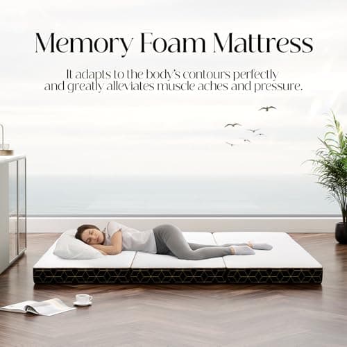 GEMBED Tri-Fold Memory Foam Mattress Full - 4 Inch Portable Folding Mattress with Handle & Washable Cover, Floor Bed with Non-Slip Base, Space-Saving for Room, Travel, Guest Bed, Yoga, RV, 73"x52"x4" - Thumbnail 4