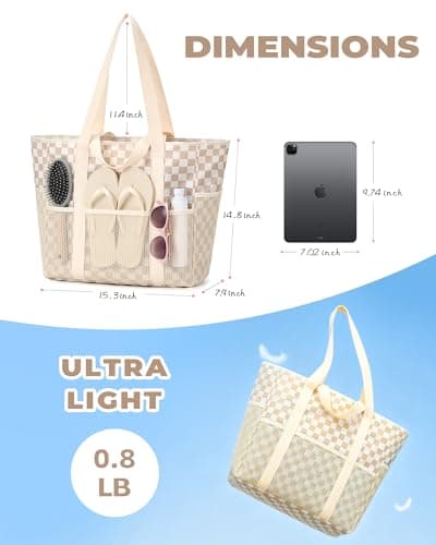 WOOMADA Large Mesh Beach Tote -Tote Bag for Towels & Vacation Essentials - Thumbnail 4