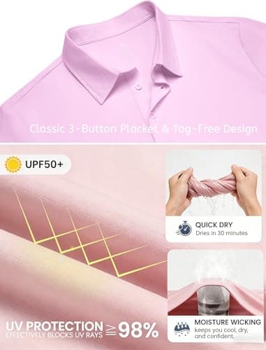 PINSPARK Men's Performance Polo Shirts Quick Dry Golf Shirts Moisture Wicking Active Polos Men Casual Collared Shirt Big and Tall 3XL Pink - Thumbnail 4