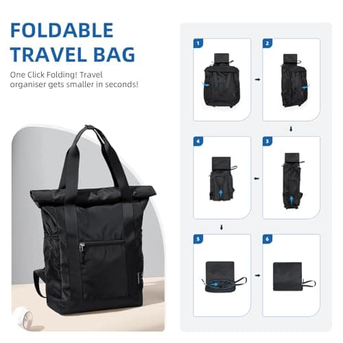GOLF QUALITY Foldable Convertible Tote Backpack Lightweight Versatile Nylon Daypack for Women Men Work Leisure Travel,Black - Thumbnail 5
