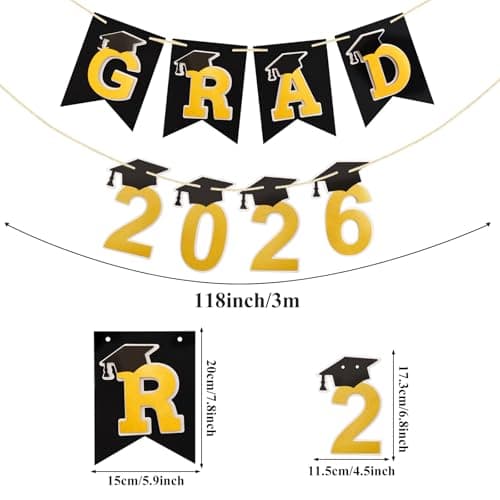 Graduation Decorations 2026– DIY 3D Congrats Grad 2026 Banner Black and Gold Layered Grad Party Decor for School and Home Graduation Photo Backdrop (Black) - Thumbnail 4