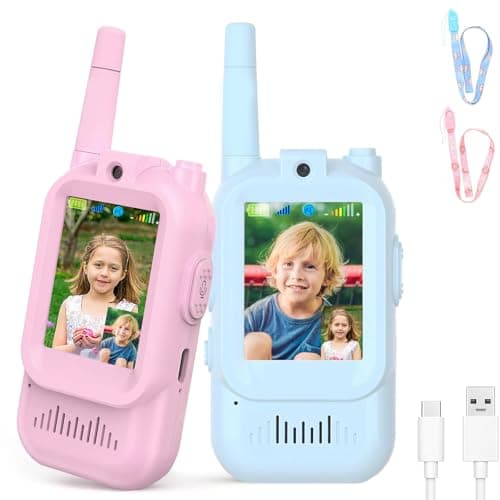 Video Walkie Talkies for Kids, Rechargeable Kids Walkies Talkies 2 Pack, Indoor Outdoor Toys for Game Party Camping, Christmas Birthday for Aged 3 4 5 6 7 8 9 Girls Boys,Blue&Pink - Image 1