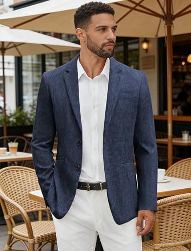 Vssjavun Mens Slim Fit Blazers and Sport Coats Suit Jacket Business Stylish Daily Blazer Navy Blue - Thumbnail 2
