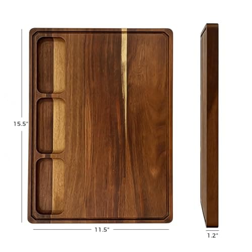 Walnut Cutting Board, Made in USA, FSC-Certified Walnut, Cutting Boards for Kitchen with 3 Built-in Compartments and Juice Grooves, End Grain Cutting Board with Handle, for Meat, Fruit(1.2" Thick) - Thumbnail 5