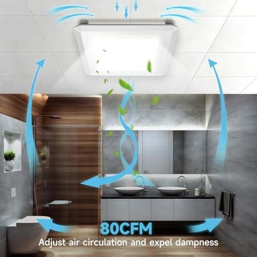 AHAWILL 8" Ultra Quiet Bathroom Exhaust Fan with Light,80 CFM,1.0 Sones,5CCT Dimmable,1000LM Ceiling Mount Bathroom Fan,Bathroom Vent Fan with Light,ETL & FCC Certified - Thumbnail 4