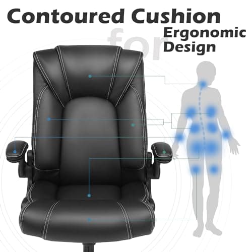 OUTFINE Flip-up Arms Office Chair 300lbs Executive Chair Swivel Office Chair with hydrolysis-Resistant Leather Spring Cushion Thick Padding and Ergonomic Design (Black, Flip Arm Medium) - Thumbnail 5