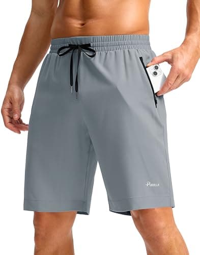Pudolla Running Shorts for Men 5"/9" Gym Shorts with Zipper Pockets Lightweight Quick Dry Running Shorts(Light Grey L9_3XL) - Image 1