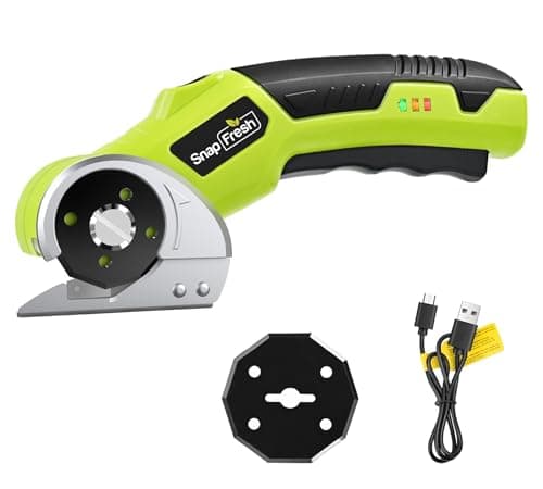 SnapFresh 4V Cordless Electric Scissors-Rechargeable Rotary Box Cutter w/ 2.0Ah Battery, 2 Self-Sharpening Blades, LED Light & Safety Lock,Carpet Cutter Tool for Cardboard, Fabric, Leather, Plastic - Image 1