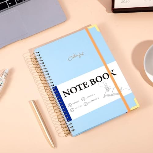 Yoment B5 Spiral Notebook with Folder Pockets - 200 Pages Hardcover College Ruled Journal, Thick 100gsm Paper for Note Taking, Work & Office, Lined Notebook for Women & Men, Blue - Thumbnail 6
