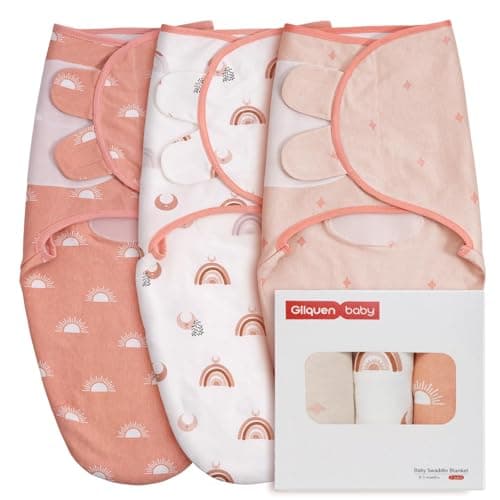 GLLQUEN BABY Swaddles for Newborns Organic Cotton, Soft Baby Girl Swaddles 3-6 Months, Reduce Startle Reflex Womb-Like Sleep Sack Wrap Nursery Swaddling Blankets Rainbow and Sun