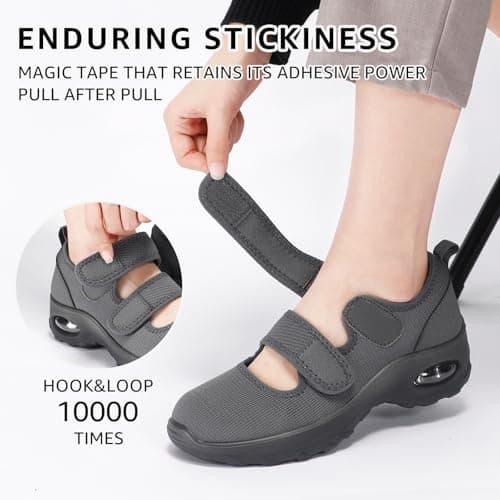 STQ Orthopedic Walking Shoes Adjustable Barefoot Mary Jane Diabetic Shoes Comfortable Breathable Nurse Shoes, Dark Grey, Size 9 - Thumbnail 6