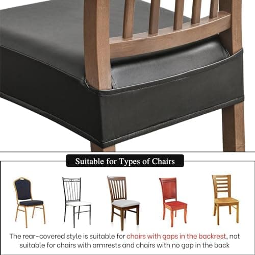 NILUOH Waterproof Seat Covers for Dining Room Chairs Set of 4, Pu Leather Chair Seat Slipcovers Removable Washable Chair Protctor Cover, Chair Slipcover for Family Dogs & Cats, Rear Covers (PU-Black) - Thumbnail 5