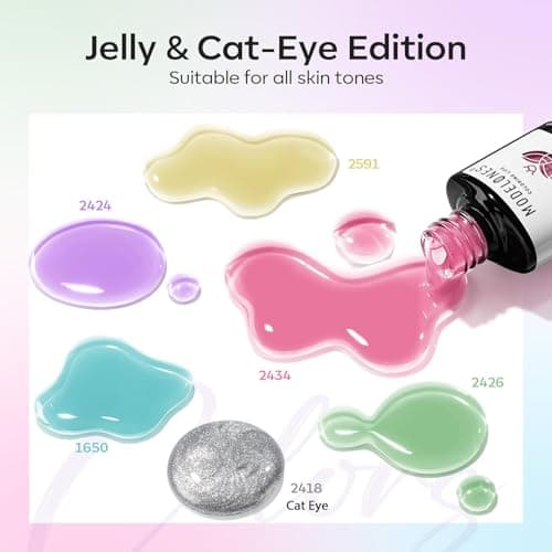 modelones Gel Nail Polish Set, 6 Colors 2026 Spring Summer Silver Cat Eye Gel Polish Translucent Pastel Sheer Pink Yellow Lavender Purple Baby Blue Mint Green Jelly Nail Polish W Magnet LED DIY Gift - Thumbnail 5