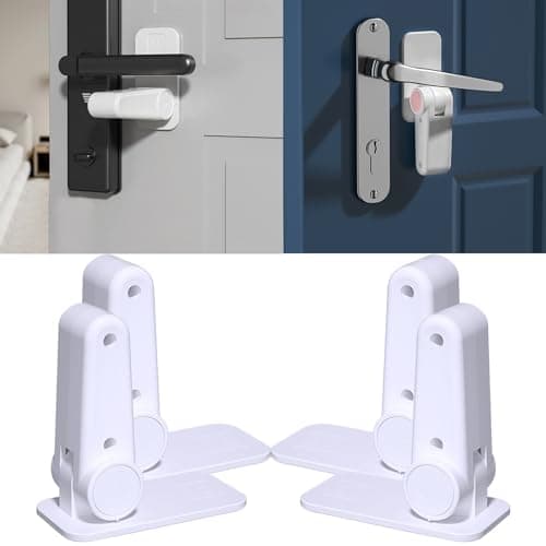 Bstsilver 4-Pack Door Lever Lock Prevents Toddlers from Opening Doors, Door Handle Locks with Strong Adhesive for Protecting Kids, Pets, No Drill, Easy One-Hand Operation for Adults, Durable Safe ABS
