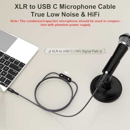 J&D USB C to XLR Microphone Cable, 2 in 1 Audio Cord with Switch Button, Supports Audio Recording and Playback, Compatible with iPhone 15 Series, XLR Female Connector, 6.6 feet - Thumbnail 4