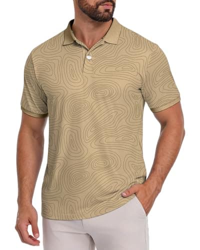 KUYIGO Golf Shirts for Men Dry Fit Moisture Wicking Performance Athletic Lightweight Casual Collared Polo Shirt M Moire Khaki - Image 1