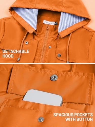 PITINAN Rain Jacket Women Waterproof Long Lightweight Raincoat Hooded Windbreaker Outdoor Trench Coat Spring Fall Rain Coats for Women Outdoor Jackets Orange L - Thumbnail 4