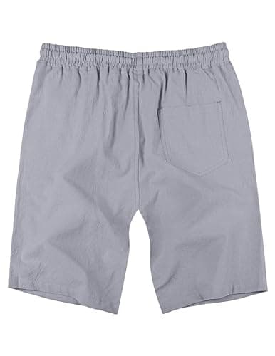 AUSELILY MEN Men's Cotton Linen Shorts 9 inch Drawstring Casual Elastic Waist Mens Summer Beach Vacation Shorts Big and Tall with Pockets Gray 4XL - Thumbnail 4