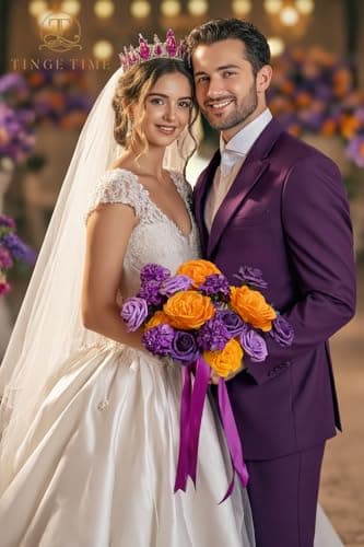 TINGE TIME Artificial Flowers, Fake Rose Silk Dahlia with Stems for DIY Bridal Wedding Bouquets Baby Shower Floral Arrangements Centerpiece Table Party Home Decorations (Burnt Orange and Purple) - Thumbnail 5