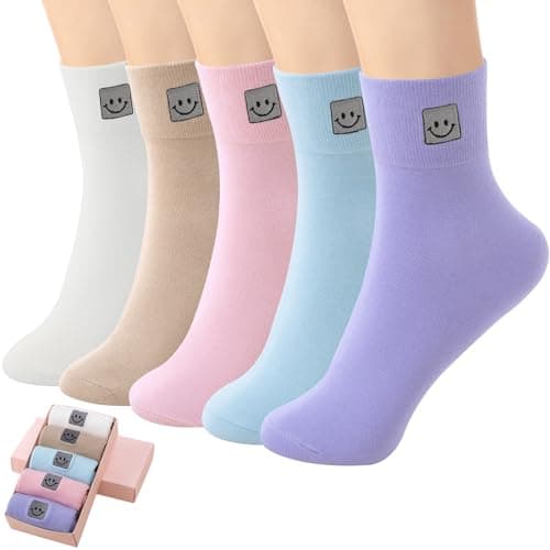 HUGSWEET Thin Soft Cotton Crew Socks for Women Ankle above Bootie Socks Gifts for Women 5-10 Pairs - Image 1