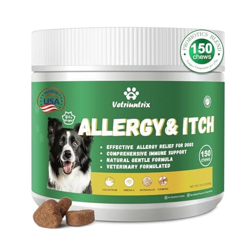 Vetriuntrix Dog Allergy Chews 150ct, Dog Itch Relief Chews for Large Dogs Paw Licking Itchy Skin Seasonal Allergies, Probiotics with Omega-3 Turmeric Astragalus for Coat Immune Supplement - Image 1
