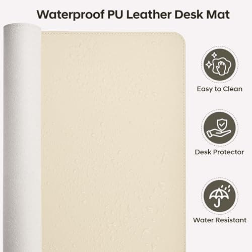 Yuwiiuuo Leather Desk Pad Protector, Office Desk Mat, Large Mouse Pad, Non-Slip PU Leather Desk Blotter, Waterproof Computer Desk Writing Pad for Office and Home (Beige, 23.6" x 13.7") - Thumbnail 5