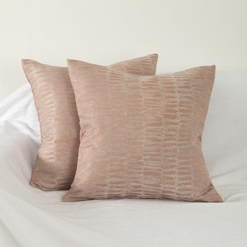 DOLLMEXX Jacquard Decorative Throw Pillow Cover for Sofa, Set of 2, 18"×18" Pink Decorative Pillow Covers, Living Room Lumbar Pillows Covers - Thumbnail 2