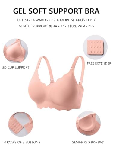 COCOMARTS Jelly Bras for Women No Underwire Wireless Push Up Bra TeaRed,M - Thumbnail 4