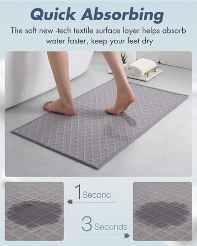 AMOAMI Bath-Mat,Ultra Thin Bath-Rugs Runner,Rubber Backed Bath Mats for Bathroom Non Slip,Absorbent Bath Rug for Bathroom Floor, Shower, Sink 2'x 6'(24" x 70") Grey - Thumbnail 3