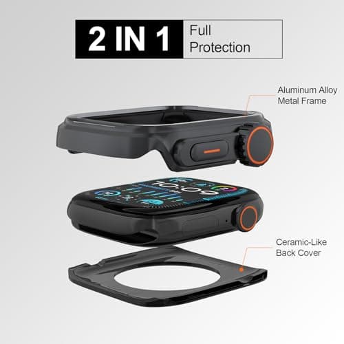 SDOCEBF Aluminum Alloy Case for Apple Watch SE 3/2/1, Series 6/5/4 44mm, Rugged Metal Bumper with Ceramic Back Cover, Shockproof Protective Case for iWatch 44mm, Titanium Gray - Thumbnail 2