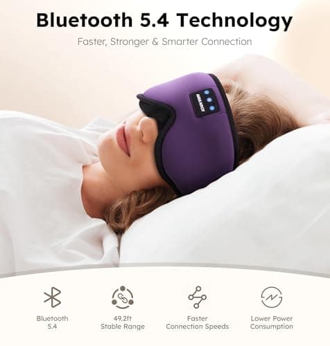 AHUIARGY Ice Silk Sleep Mask with Headphones, Sleep Headphones for Side Sleeper with 3D Cups, Bluetooth 5.4 Sleeping Eye Mask, Total Blackout Sleeping Headphones for Women Men(Purple) - Thumbnail 4