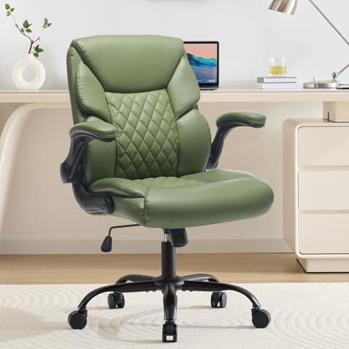 PU Leather Office Chair with Wheels, Small Gaming Chair 360°Swivel Rolling Chair with Padded Arms, Executive Office Chair, Ergonomic Computer Desk Chair with Lumbar Support for Short People Use| Green - Image 1