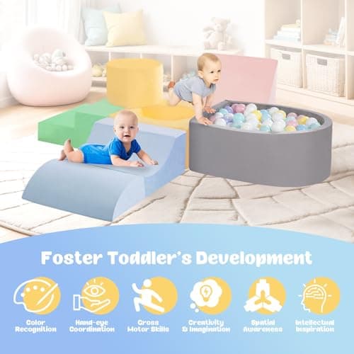 CAMELUS Climbing Toys for 1 Year Old, Foam Baby Climbing Blocks with Ball Pit for Toddlers, 6-Piece Soft Play Set, Indoor Climb Crawl Activity Play, Birthday (Balls not Included) - Thumbnail 2